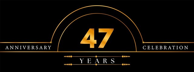 47 Anniversary Celebration Circle Gold Number Template Design. Poster Design For magazine, banner, happy birthday, ceremony, wedding, jubilee, greeting card and brochure.