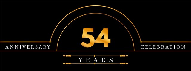 54 Anniversary Celebration Circle Gold Number Template Design. Poster Design For magazine, banner, happy birthday, ceremony, wedding, jubilee, greeting card and brochure.