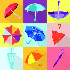 Many umbrellas on colorful background
