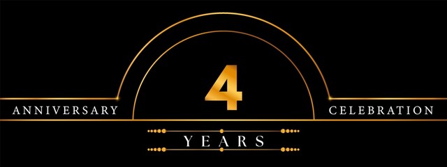 Naklejka premium 4 Anniversary Celebration Circle Gold Number Template Design. Poster Design For magazine, banner, happy birthday, ceremony, wedding, jubilee, greeting card and brochure.