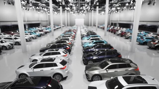 Parking Lot. New modern cars.3D rendering.