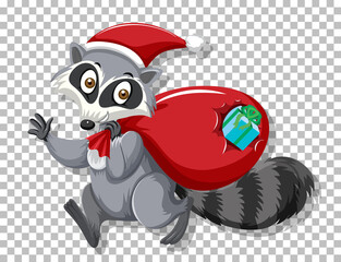 Christmas raccoon on grid background