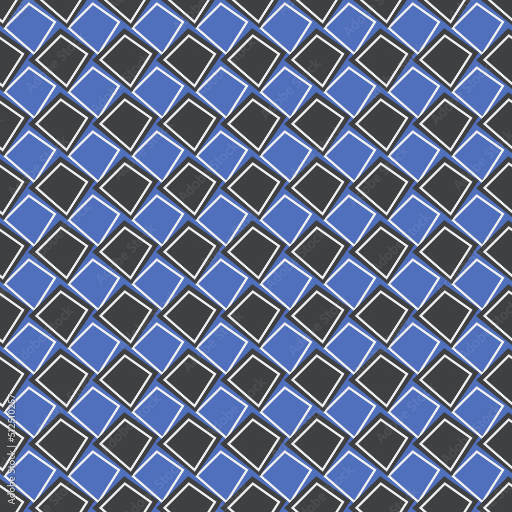 Poster Blue and black cells in one. Vector repeated checkered rhombs seamless pattern. Checkered and decor stylish vector pattern.