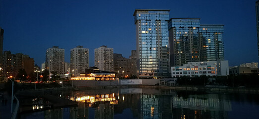 Ultramodern quarter of Kyiv city at night