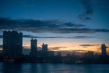city skyline at sunset