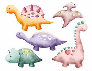 Watercolor set of cute dinosaurs  © Stella