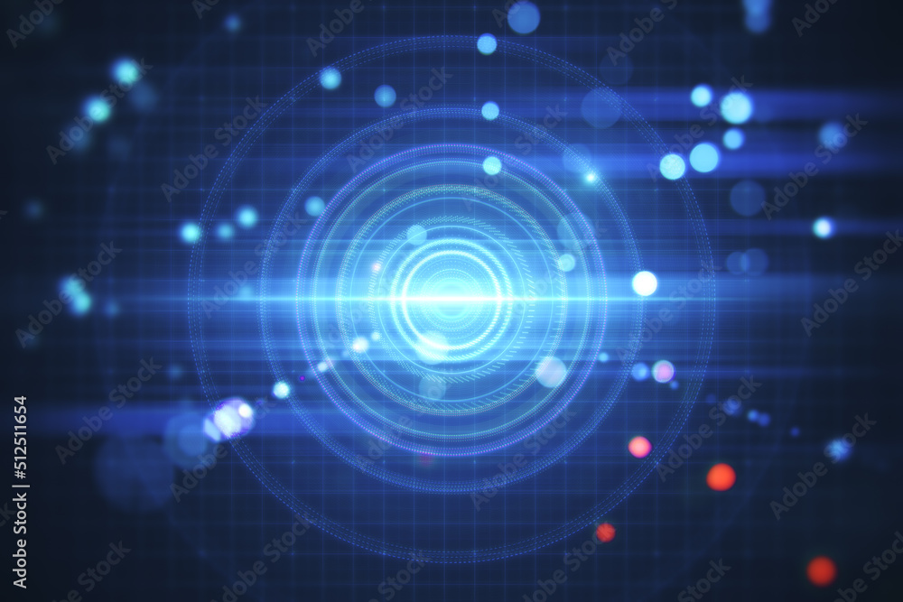 Poster creative blurry dark lens or round interface wallpaper with grid and blurry bokeh circles. space, sc