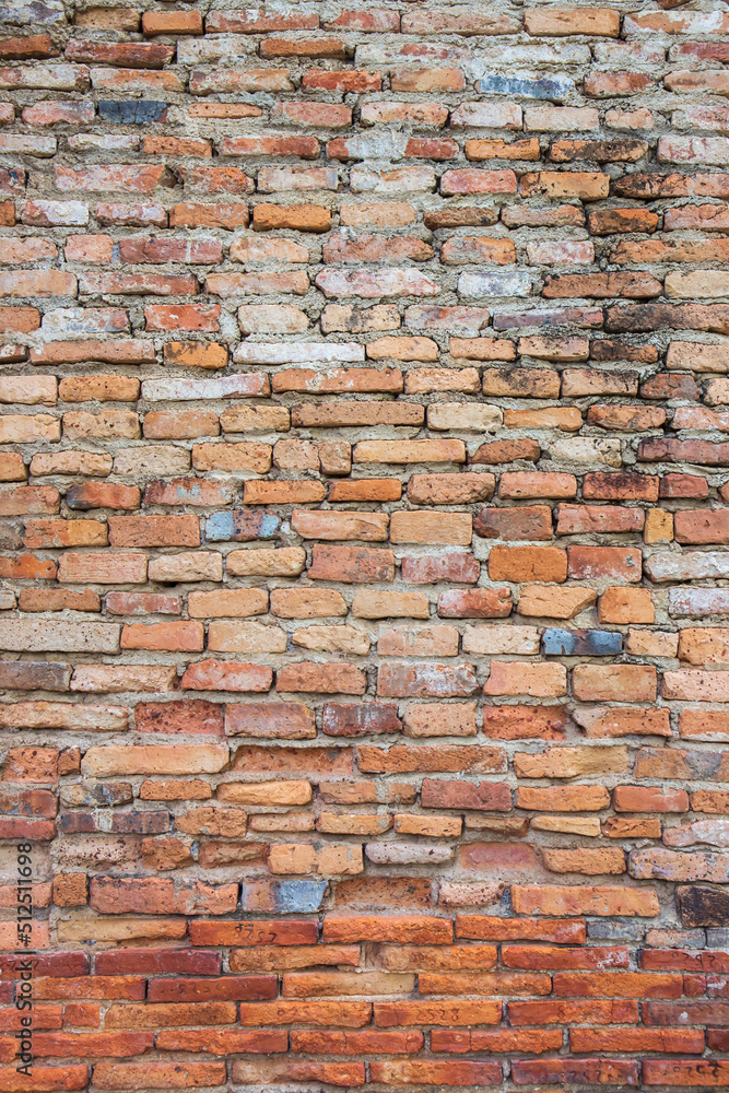 Poster old broken wall background with bricks.