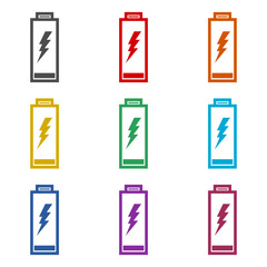 Low battery icon isolated on white background. Set icons colorful