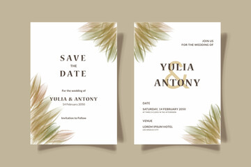minimal leaves wedding card template vector design