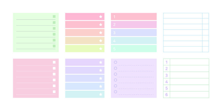 Note, notepad, memo, message, checklist paper graphic set.