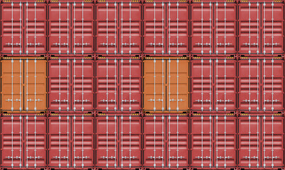 Stack of red containers box cargo in port shipping yard, Containers front view, logistic import...
