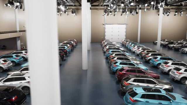Parking Lot. New modern cars.3D rendering.