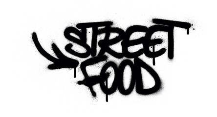 graffiti street food text sprayed in black over white - obrazy, fototapety, plakaty