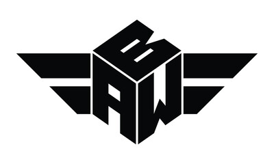 BAW three letter gaming logo in polygon cube shape logo design vector template. wordmark logo | emblem logo | monogram logo | initial letter logo | sports logo | minimalist logo | typography logo |