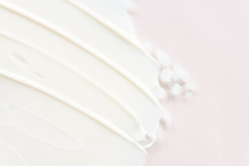 Fototapeta na wymiar Cream lotion texture. White moisturizer, skincare cosmetic product smear background. Space for text.