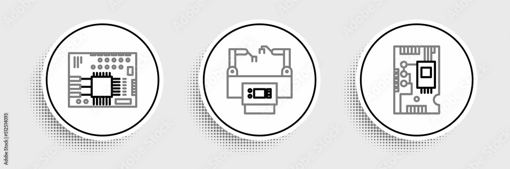 Poster set line electronic computer components motherboard digital chip, printed circuit pcb and assembly l