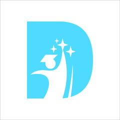 letter D logo with student graduation and star light