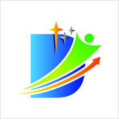 letter D logo with people and star icon for education and economic company