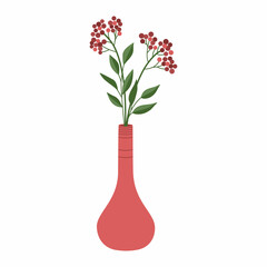 Branch of rowan in vase. Hand drawn vector illustration isolated on white background. Modern flat cartoon style.