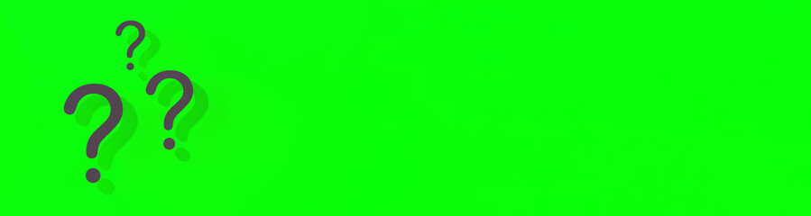 Question marks with shadow on yellow background.Technical support. Answers to questions. Banner for insertion into site. Place for text cope space. Horizontal image. 3D image. 3D rendering.