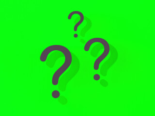 Question marks with shadow on yellow background.Technical support. Answers to questions. Horizontal image. 3D image. 3D rendering.