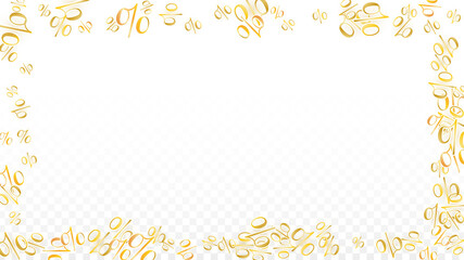 Luxury Vector Gold Percentage Sign Confetti on Transparent. Percent Sale Background. Business, Economics Print. Discount Illustration. Promotion Poster. Black Friday Banner. Special offer Template.