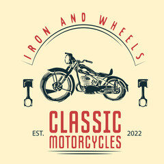 Vintage logo with motorcycles in 80s style. Modern logos for motorcycle workshops with skull, moto.