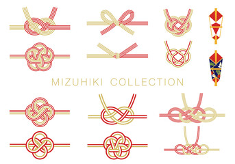 水引きと熨斗のベクターイラストセット(bow,vector,set,mizuhiki,japan,japanese,gift,present,wrapping,design,material, decoration)