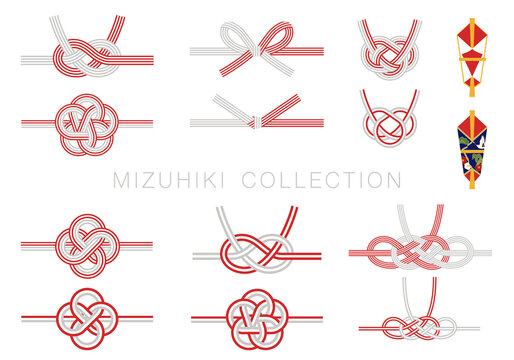 水引きと熨斗のベクターイラストセット(bow,vector,set,mizuhiki,japan,japanese,gift,present,wrapping)