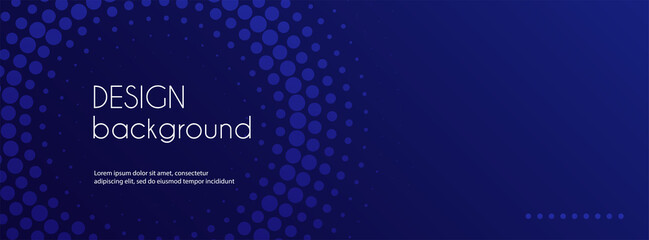 Navy blue abstract vector long banner. Business minimal background with halftone circle frame and copy space for text. Facebook header