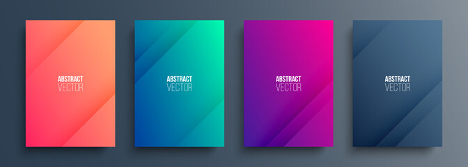 Set of abstract backgrounds with soft color gradient and dynamic lines for your graphic design. Brochure covers. Vector illustration. - obrazy, fototapety, plakaty