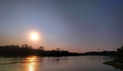 Fototapeta premium beautiful evening sky (sunset) over the lake