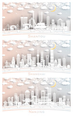 Nanjing, Shanghai and Shantou China City Skyline Set.
