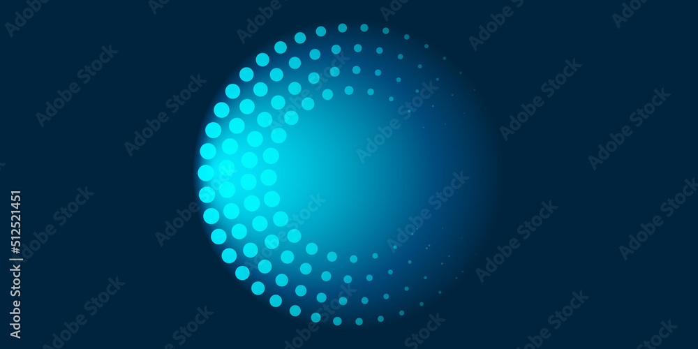 Poster abstract dark geometric background design with blue spotted concentric half circles pattern with cop