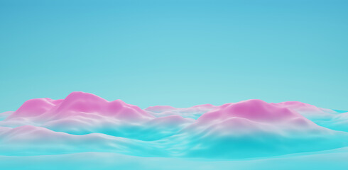 Pastel mountains or wave style 3d rendering. 3d blue mountains wave background. concept 3d pink wave background