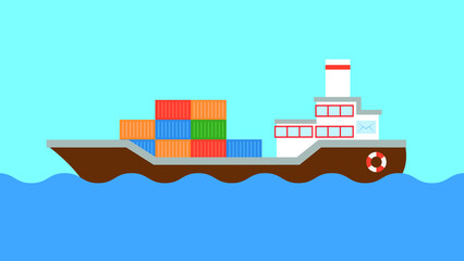 A cargo ship with containers floats on the waves
