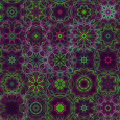 Digital design with flashy neon glow gradient colors. Kaleidoscope concept, geometric, seamless pattern and spiral. great for wall displays, businesses, art collectors, corporate and home interiors