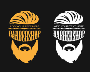 Barbershop logo design. Vintage lettering on a dark background with a skull. All objects, text are in separate groups.