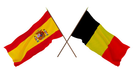 Background for designers, illustrators. National Independence Day. Flags Spain and Belgium