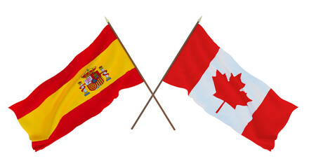 Background for designers, illustrators. National Independence Day. Flags Spain and Canada