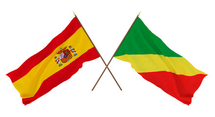 Background for designers, illustrators. National Independence Day. Flags Spain and Congo Brazzaville