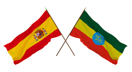Background for designers, illustrators. National Independence Day. Flags Spain and Ethiopia