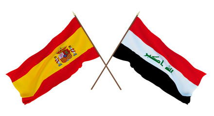 Background for designers, illustrators. National Independence Day. Flags Spain and Iraq