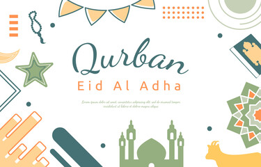 Fototapeta premium Eid Adha Mubarak Islamic Sacrifice Event Memphis Card Background