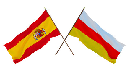Background for designers, illustrators. National Independence Day. Flags Spain and South Ossetia