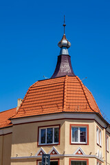 Zelenogradsk, Russia, June 11, 2022. Architectural ensemble of Kurortniy avenue. Fragment of facade