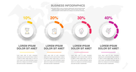 Vector circular infographic design with pie chart. Business presentation and infographics with four steps. Graphic timeline for app, website, interface, levels, diagram, banner, presentations