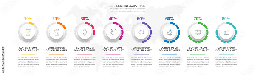 Poster vector circular infographic design with pie chart. business presentation and infographics with eight