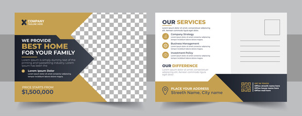 Real estate postcard template vector, real estate brochure design, cover, annual report, poster, postcard template